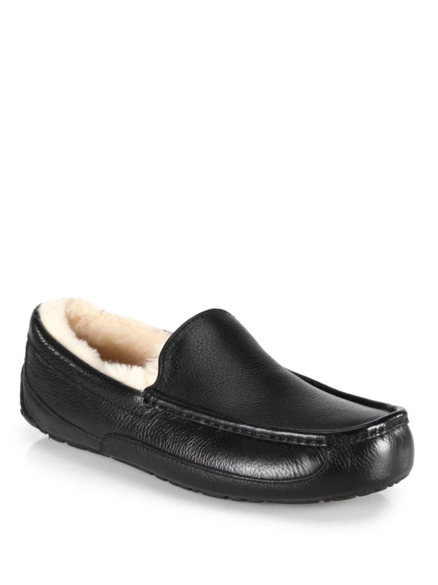 Men's Ascot UGGpure-Lined Leather Slippers | Saks Fifth Avenue