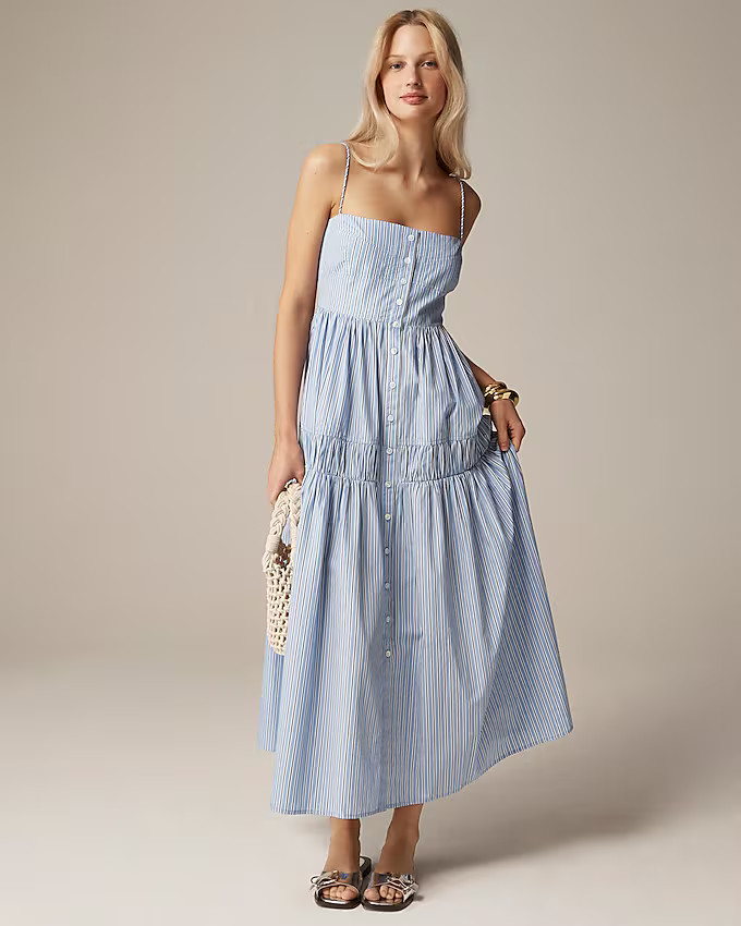 A-line midi dress in striped cotton poplin | J. Crew US
