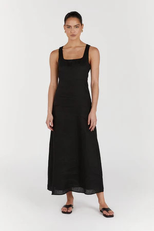SHANNON BLACK LINEN MIDI DRESS | DISSH