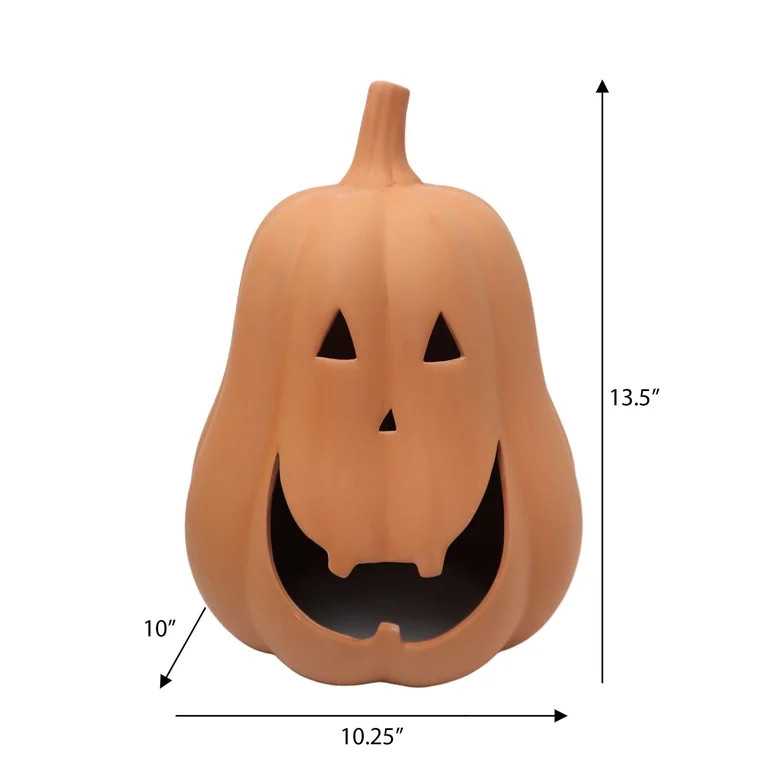 Terracotta Pumpkin Tabletop Decor, 13.5" Height, Terracotta, Halloween Way to Celebrate | Walmart (US)