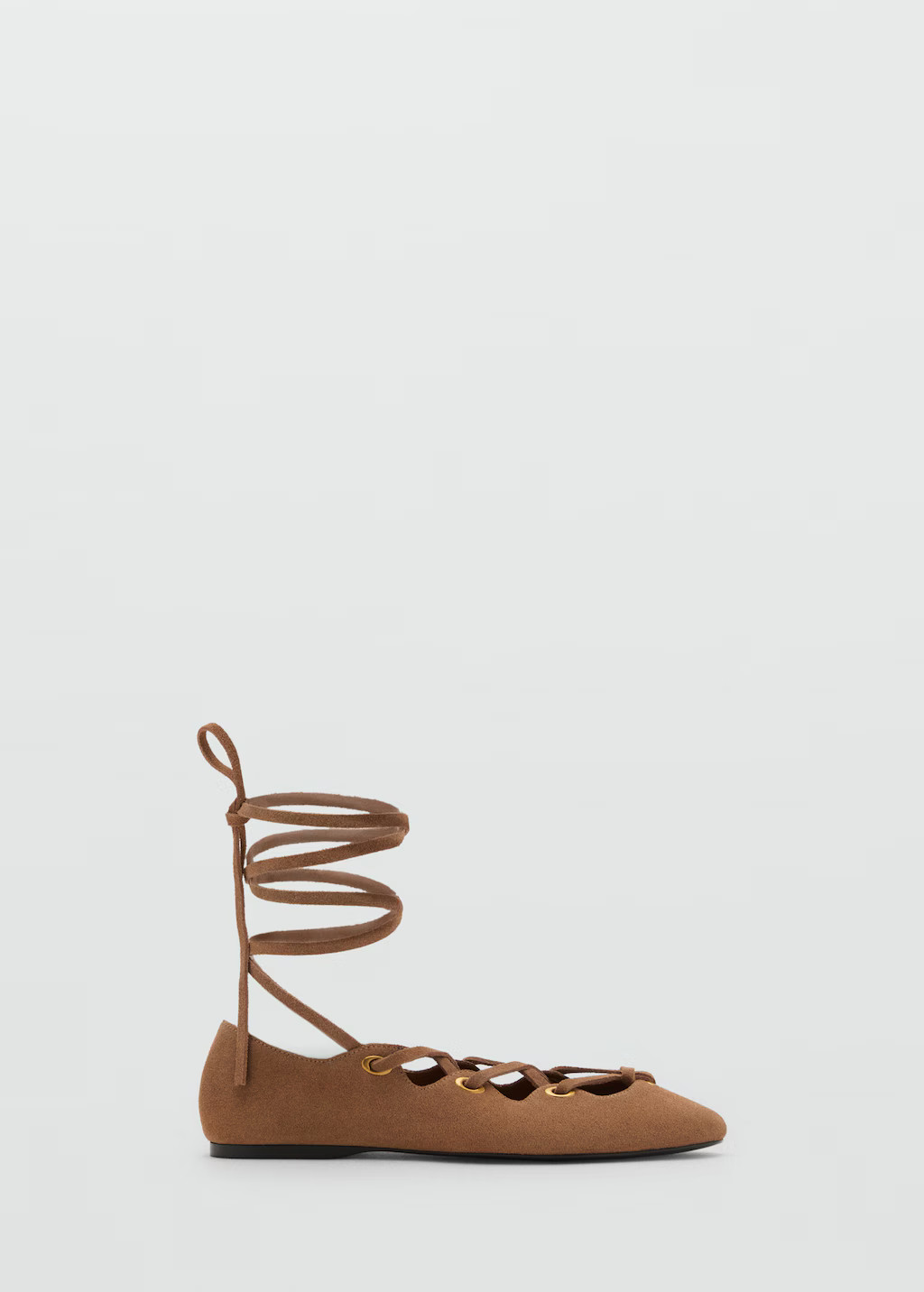 Suede ballet flats with crossed straps - Women | MANGO United Kingdom | MANGO (UK)