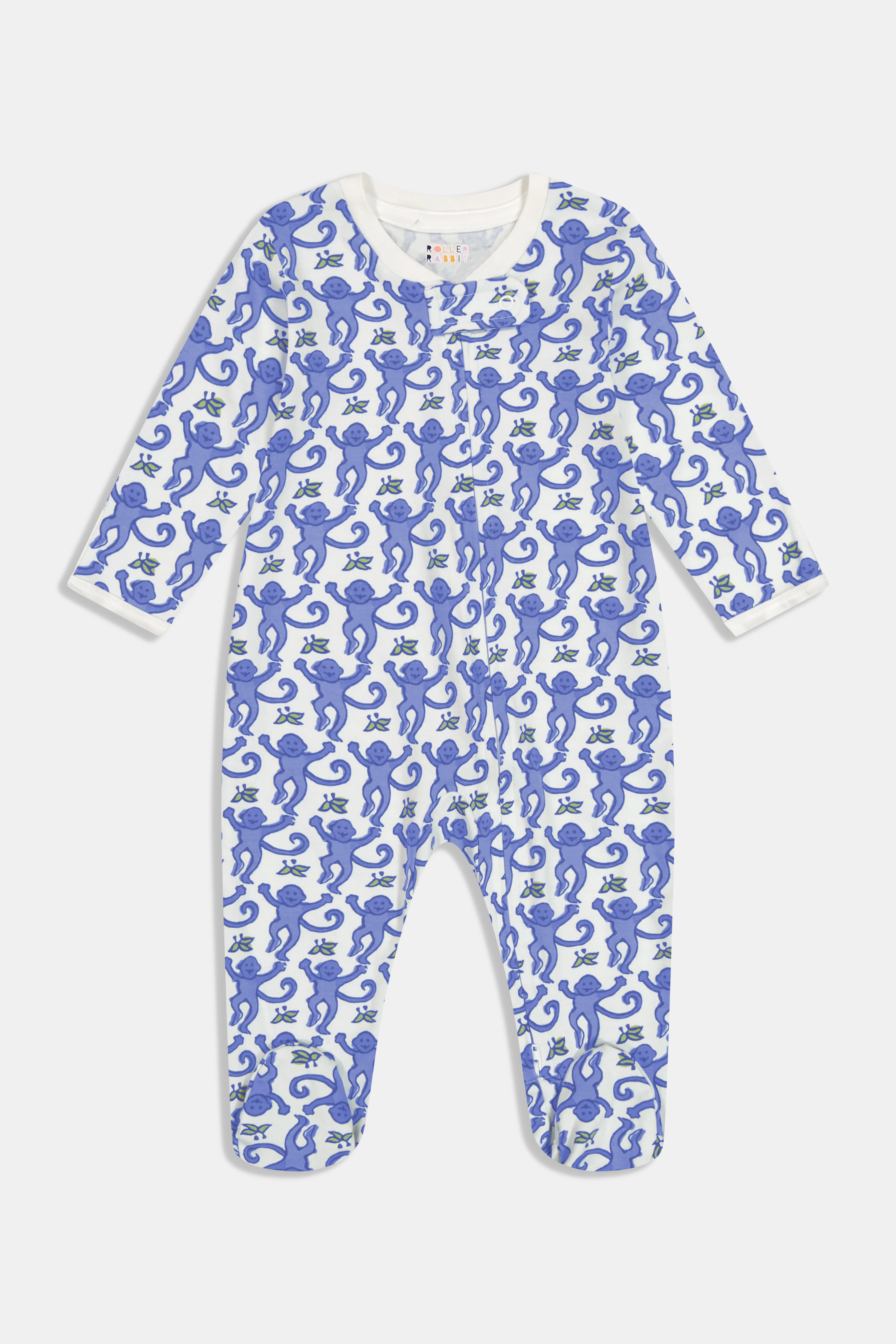 Infant Monkey Zipper Footie BLUE / 0-3M | Roller Rabbit