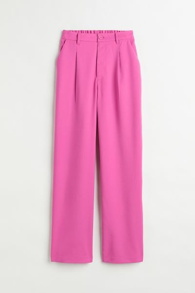 Wide-cut pants in woven, slightly stretchy fabric with a high waist. Covered elastic at back of w... | H&M (US + CA)