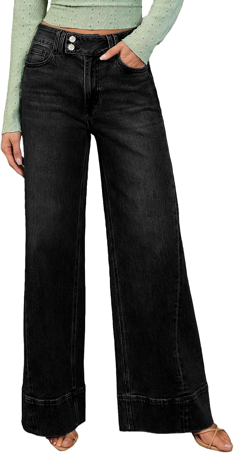 Sidefeel Women's Wide Leg Jeans High Waisted Stretchy Baggy Denim Pants | Amazon (US)