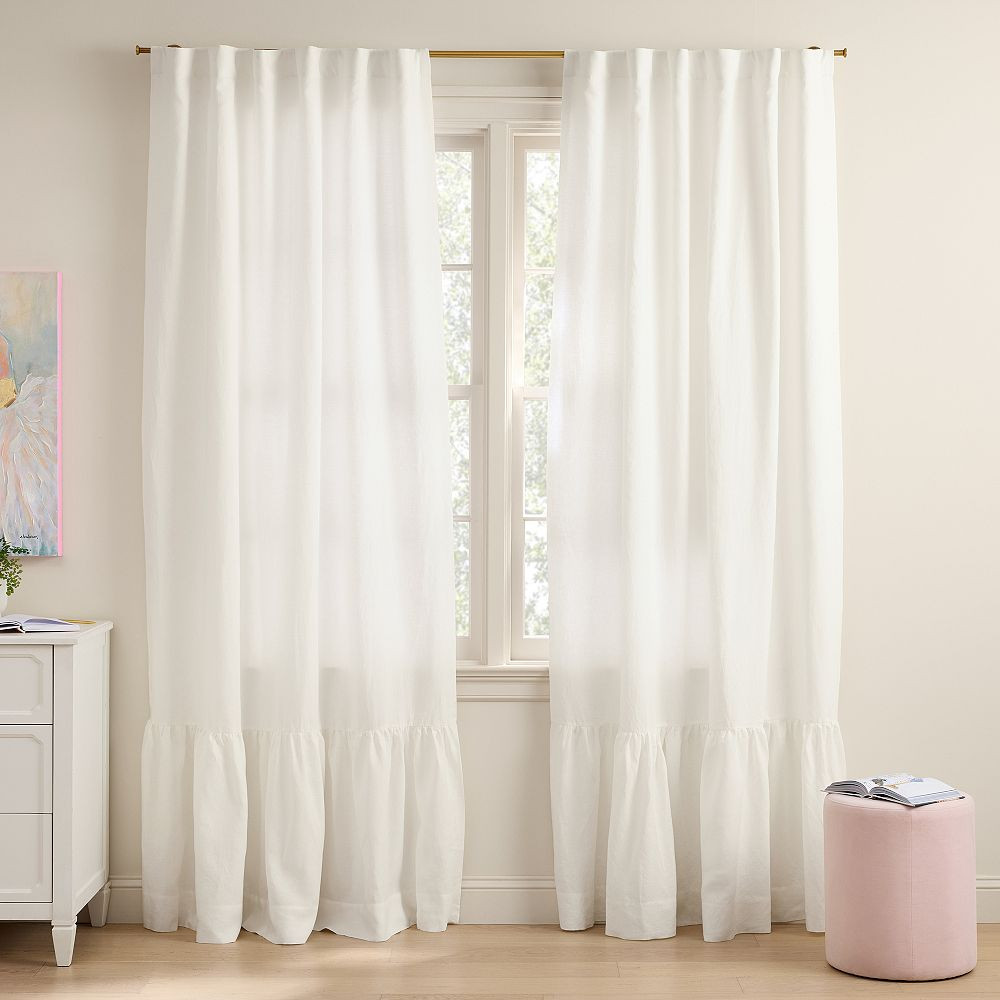Belgian Linen Ruffle Light-Filtering Curtain | Pottery Barn Teen