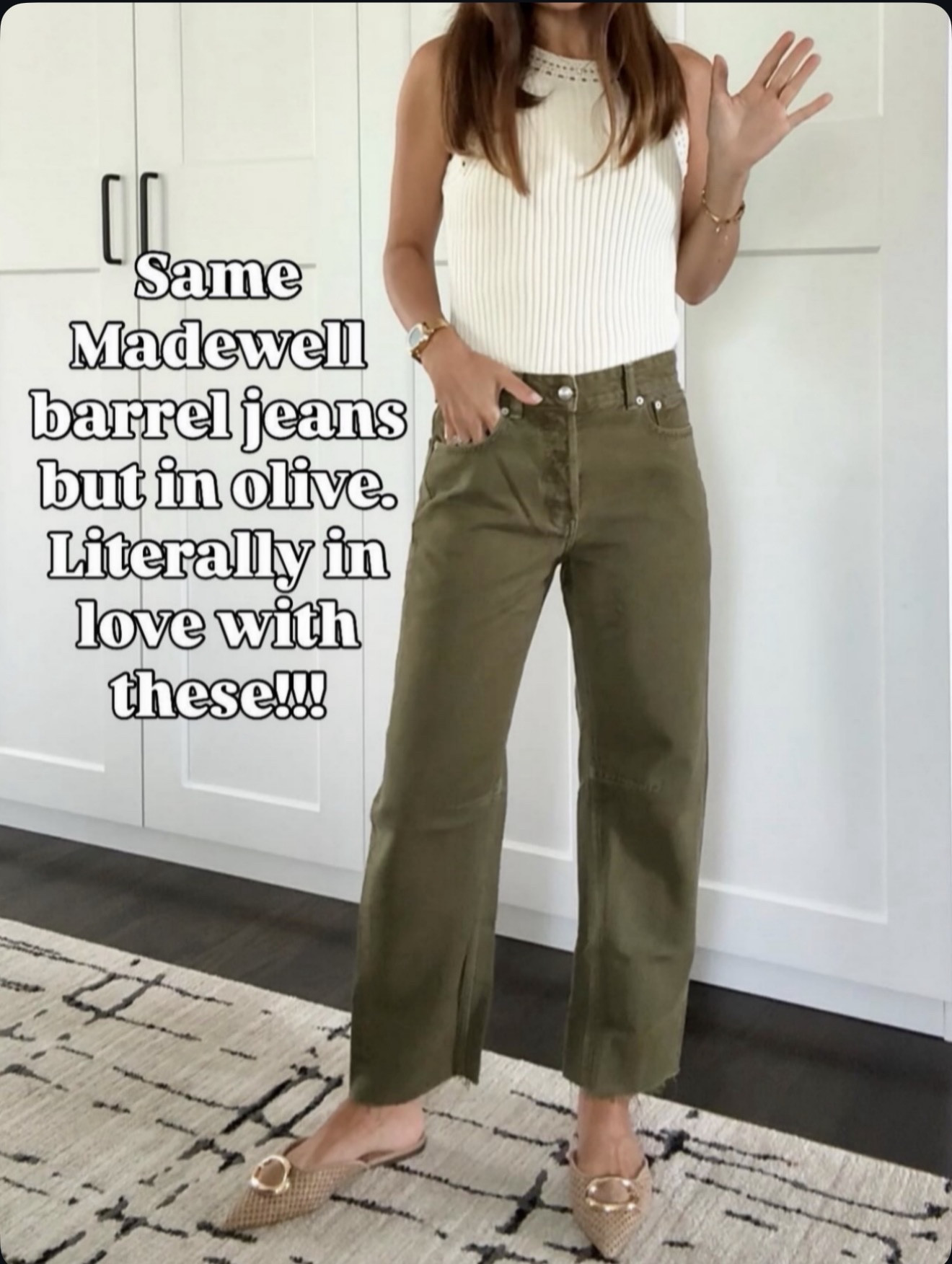 Same Madewell barrel jeans, now in olive — I’m in love 💚 🔗⬇️ size down wearing size 24 

#LTKmomlife #LTKootd #LTKOver40