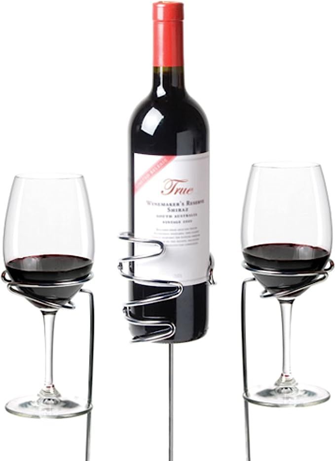 True Wine Glass & Bottle Holders Picnic Stix, Set of 3, Metallic | Amazon (US)