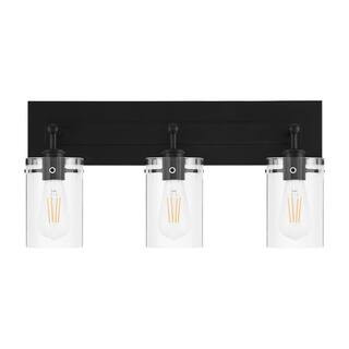 Hampton Bay Regan 21 in. 3-Light Matte Black Bathroom Vanity Light with Clear Glass Shades DSHD19... | The Home Depot