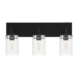 Hampton Bay Regan 21 in. 3-Light Matte Black Bathroom Vanity Light with Clear Glass Shades DSHD19... | The Home Depot