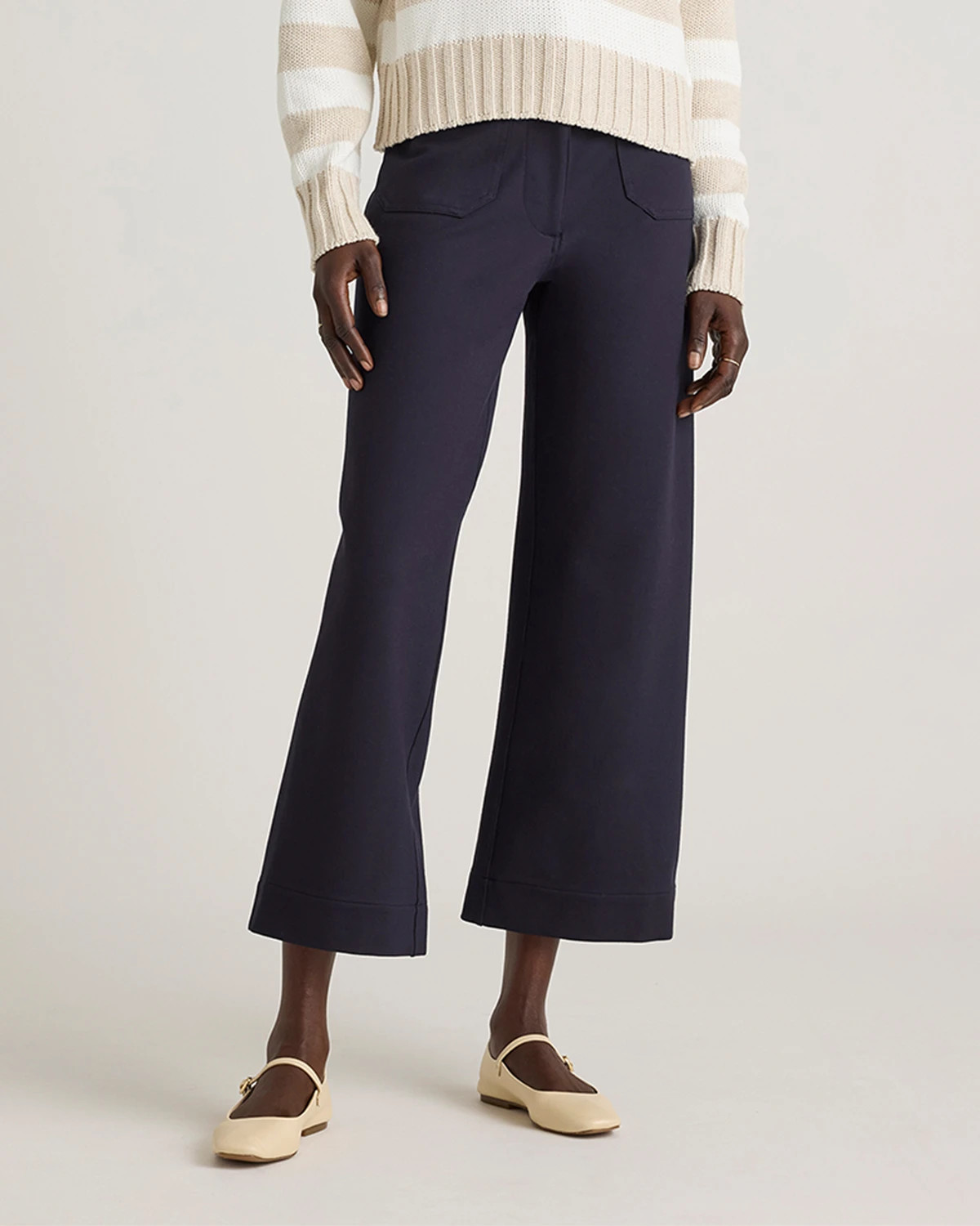 Quince | Women's Ultra-Stretch Ponte Cropped Wide Leg Pants in Olive, Size 16, Rayon | Quince
