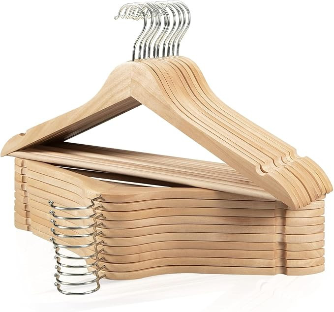 Wooden Hangers 20 Pack, Durable Wood Hangers with 360° Swivel Hook & Notches, Slim Coat Hanger W... | Amazon (US)
