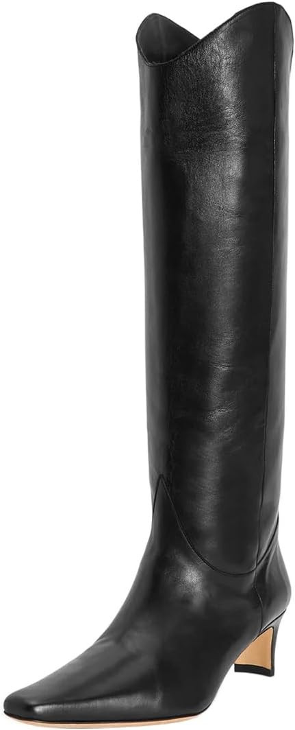 Women Chic Wide Calf Square Toe Knee High Boots Low Heel Pull On Warm Long Booties Dressy Winter Daily Party Shoes Size 4-16 US | Amazon (US)