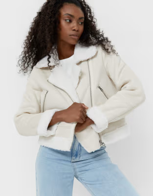Stradivarius short aviator jacket in ecru | ASOS | ASOS (Global)