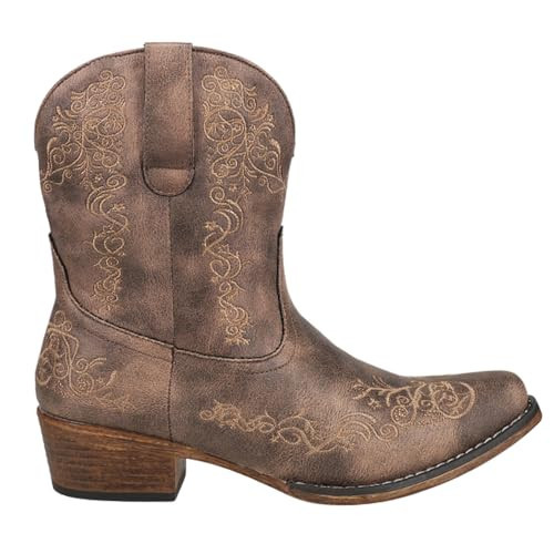 ROPER Womens Riley Shorty Scroll Embroidered Snip Toe Casual Boots Ankle Low Heel 1-2" - Brown - Size 10.5 M | Amazon (US)