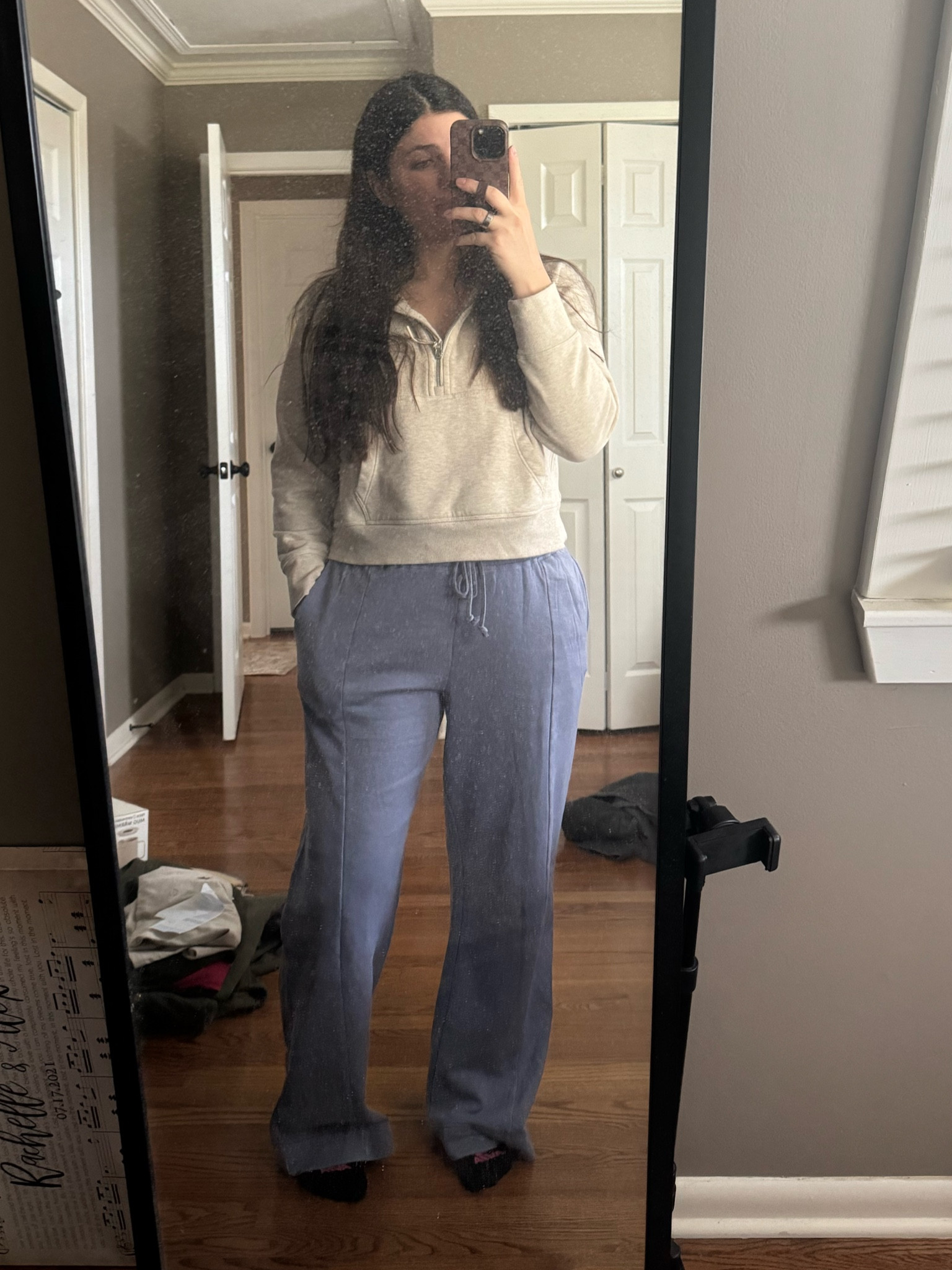These pants are so comfy + SO cute! Ignore my messy room and mirror, just real life over here 🤪 they also come in pink!  

#LTKgrwm #LTKActive #LTKmomlife