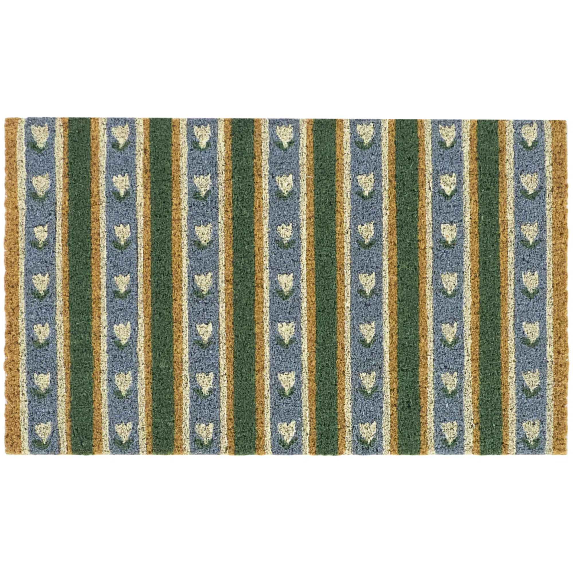 Floral Stripe Blue Classic Doormat | Wayfair North America