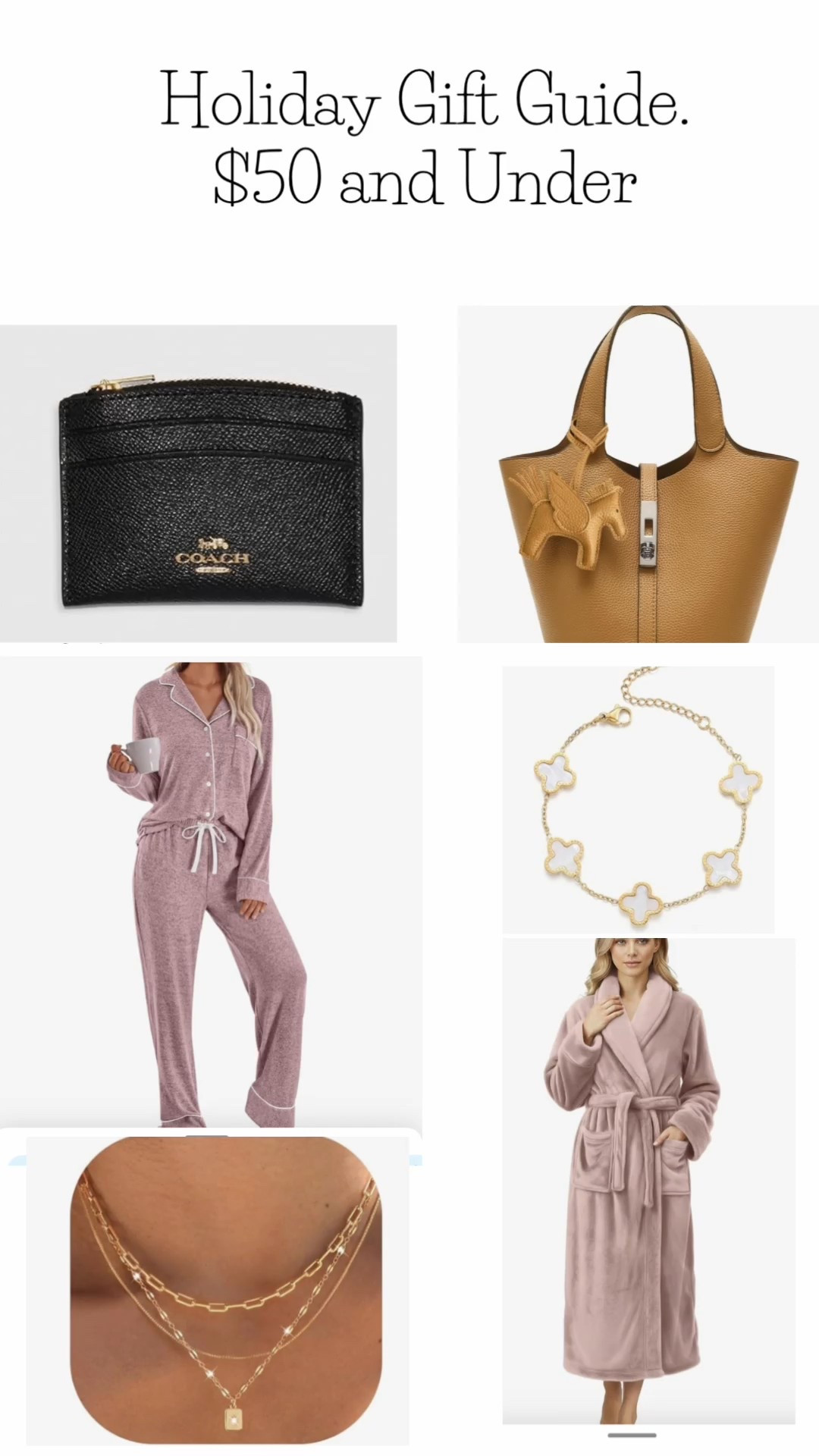 Happy Holidays! Have a favorite things party to attend or just need some affordable gift ideas that everyone would love.. I’m your girl! These are some of my favorite picks under $50! Purse, bracelet, robe, and pjs all come in a variety of colors. 

#LTKFindsUnder50 #LTKHoliday #LTKGiftGuide
