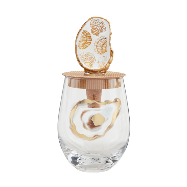 Shell Oyster Wine Glass And Stopper Set | Mud Pie