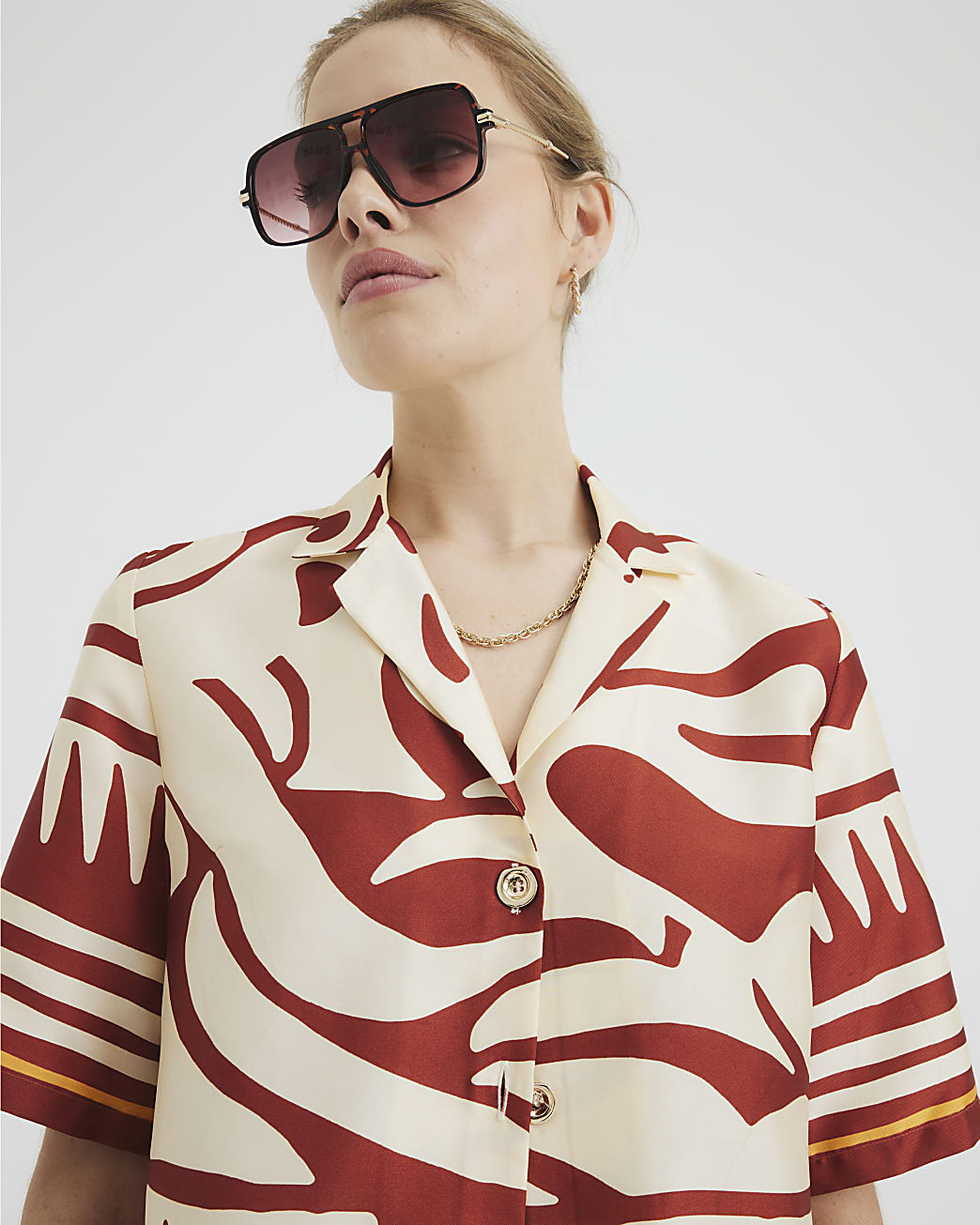 Rust Abstract Print Resort Shirt | River Island UK & IE
