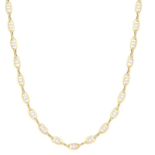 Beautitlry Gold Pearl Necklace for Women, 18K Gold Plated Dainty Pearls Beaded Chain Necklace Jewelry Gifts for Women | Amazon (US)