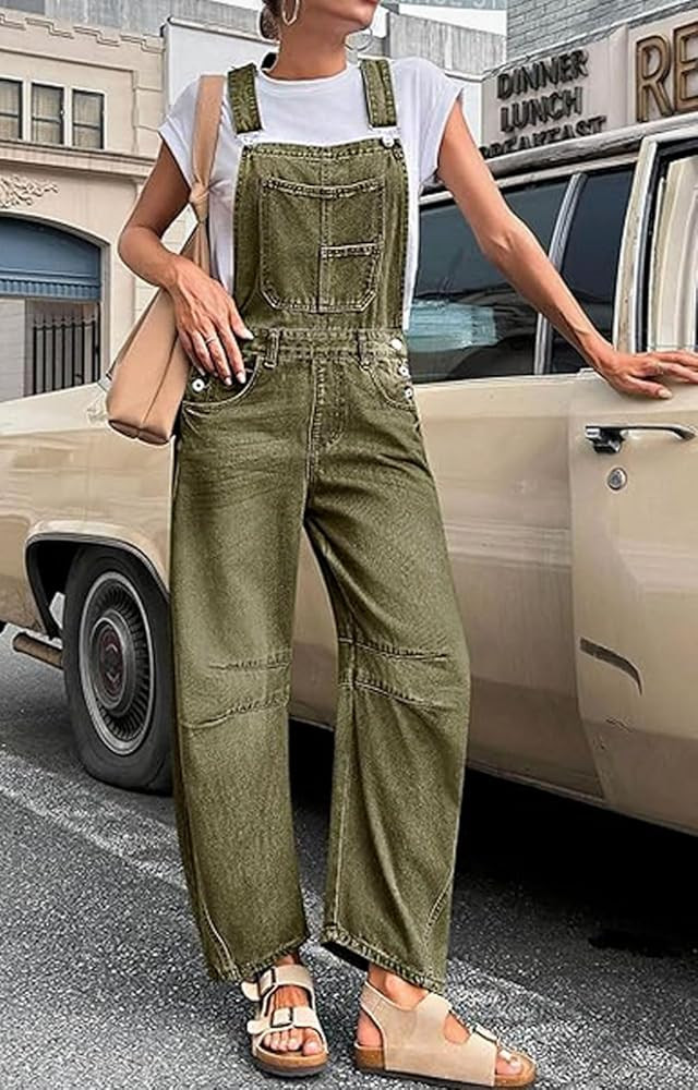 loveimgs Women Y2k Baggy Barrel Jeans Overalls Wide Leg Denim Pants Bib Overalls Jumpsuit Boyfrie... | Amazon (US)