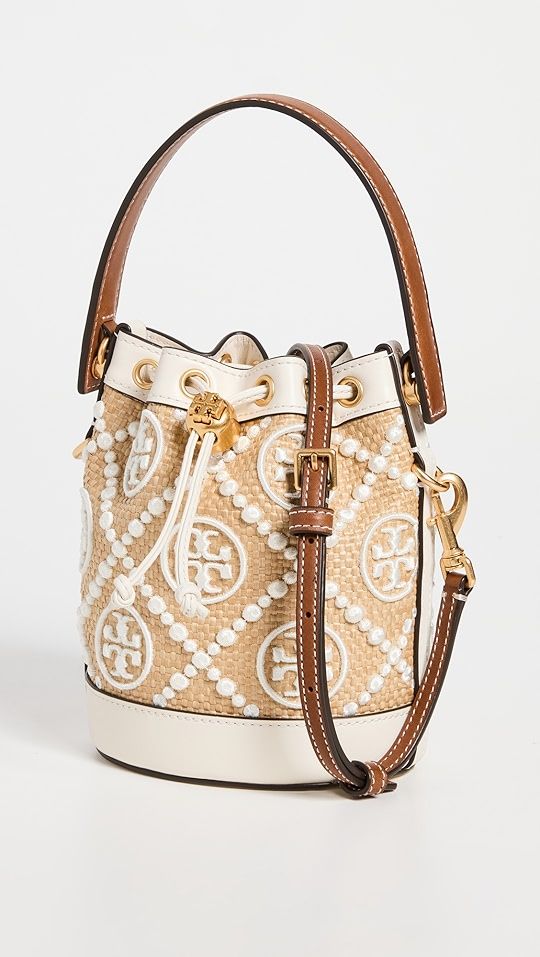 T Monogram Straw Mini Bucket Bag | Shopbop