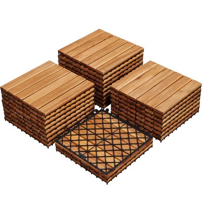 Acacia Natural Wood Interlocking Deck Tiles for Indoor and Outdoor | Wayfair North America