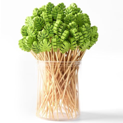 120 PCS 4.7-Inch Bamboo Palm Leaf Cocktail Picks for Appetizers, Drinks, Luau, Hawaii, Beach, Holidays - Green Leaves | Amazon (US)