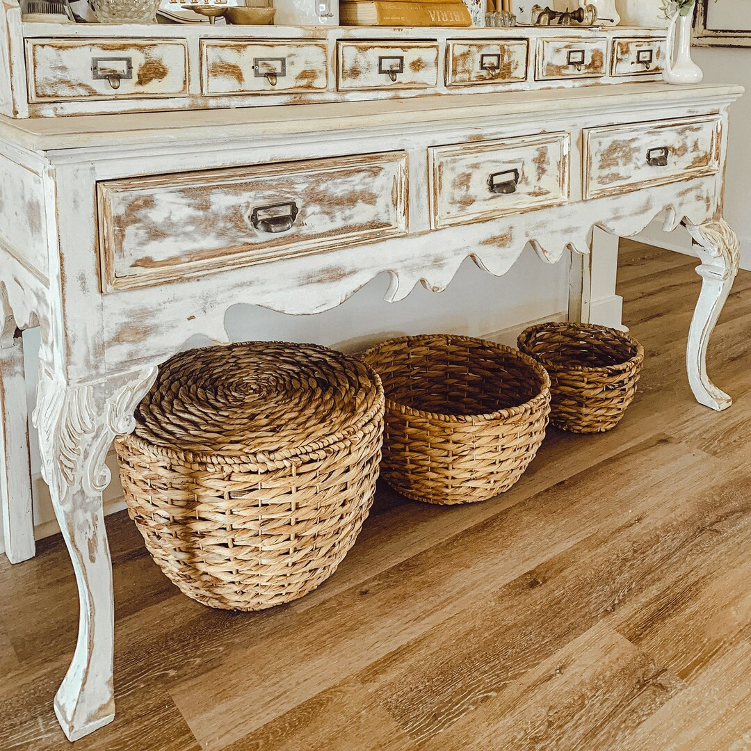 Large Wicker Storage Basket, Set of 3, Multipurpose Basket for Side Table, Woven Water Hyacinth B... | Etsy (US)