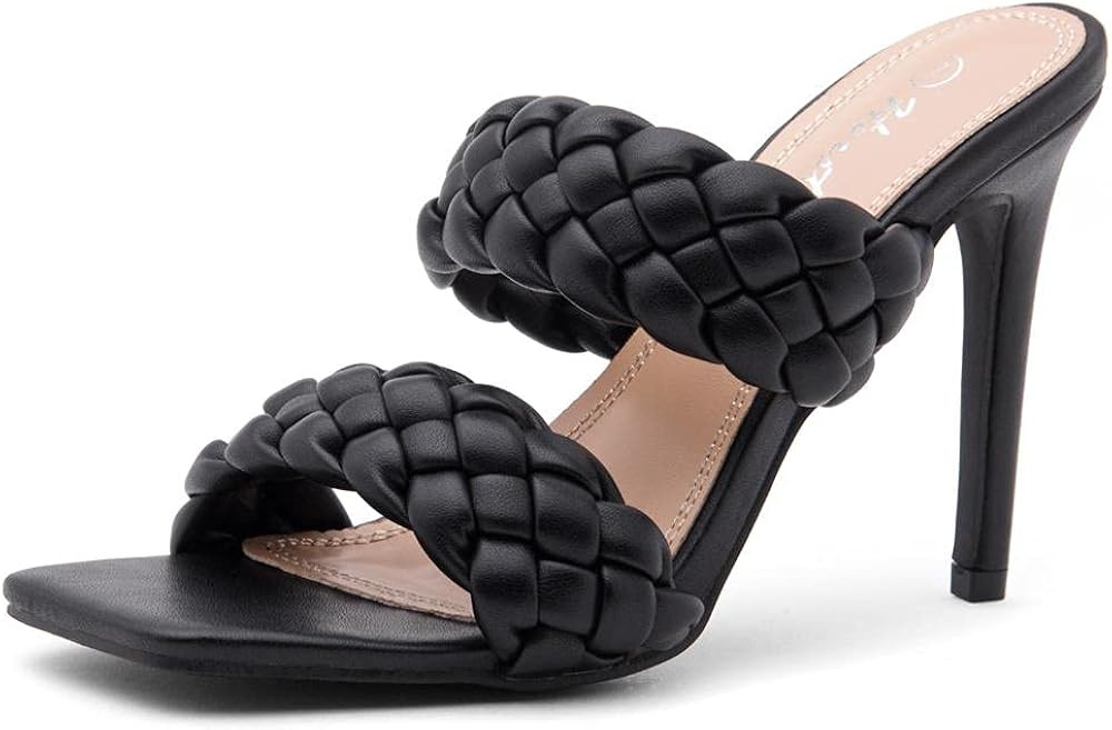 Herstyle LILAH Women's Square Open Toe Stiletto Heeled Mules Double Braided Strap Slide Sandals | Amazon (US)