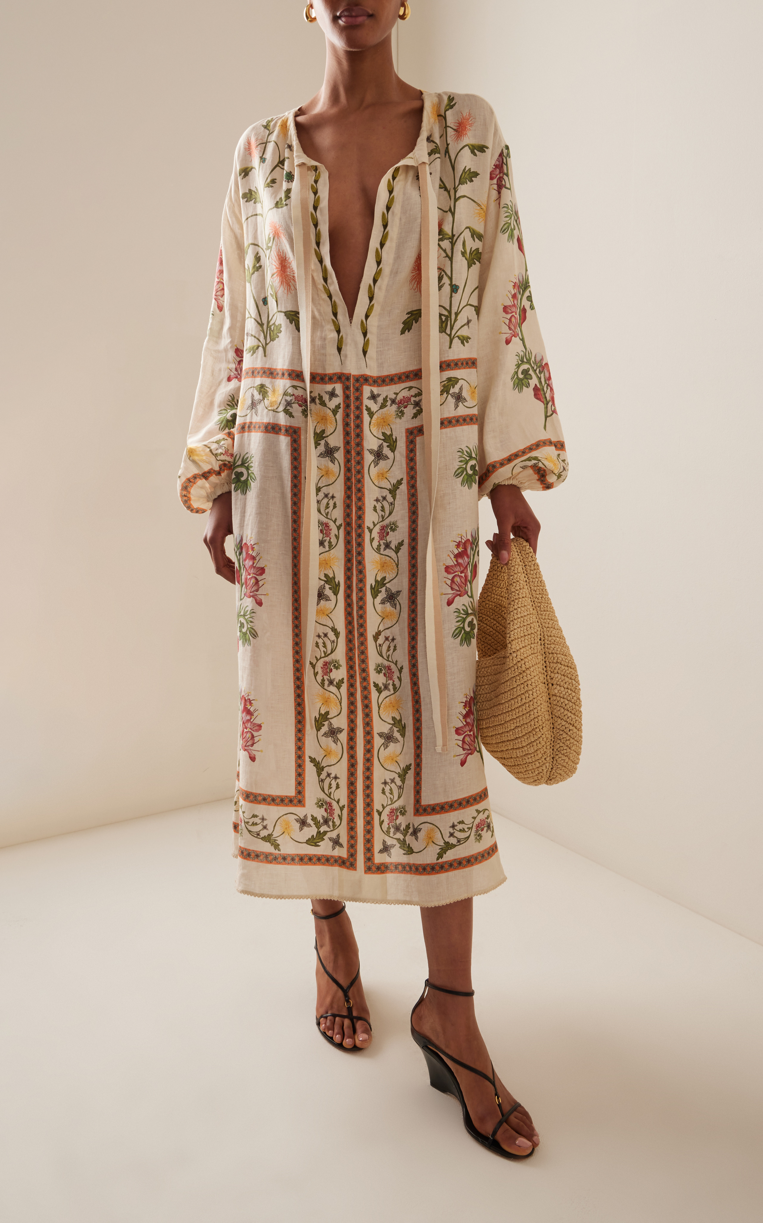 Zircon Bisuteria Floral Linen Caftan | Moda Operandi (Global)