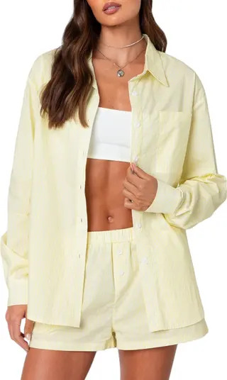 EDIKTED Pinstripe Oversize Button-Up Shirt | Nordstrom | Nordstrom