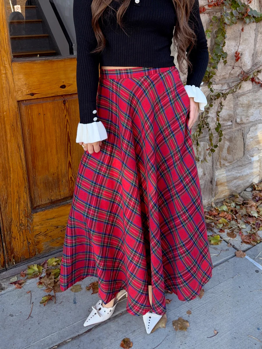 Blair Holiday Plaid Maxi Skirt | Ave and Liv Boutique