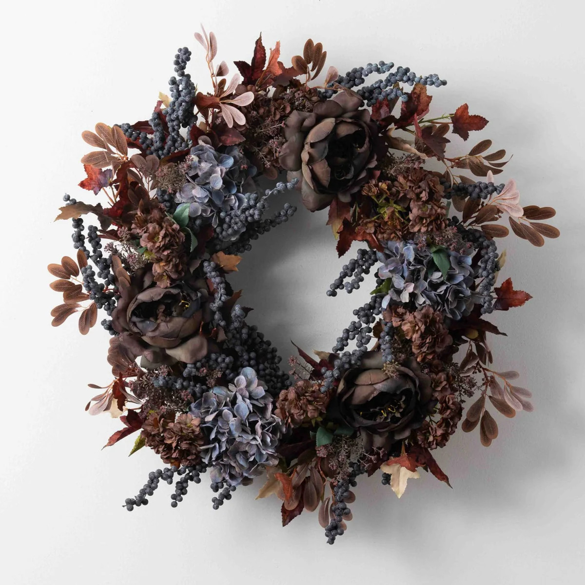 Midnight Autumn Sky - Gray Peony, Antique Blue Hydrangea, Cluster Berry & Dried Look Leaf | Darby Creek Trading