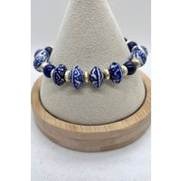 Bracelet Blue White Porcelain Grandmillenial Ginger Jar Chinese Chinoiserie Navy Lapis Lazuli Free Shipping Custom Gold Filled | Etsy (US)