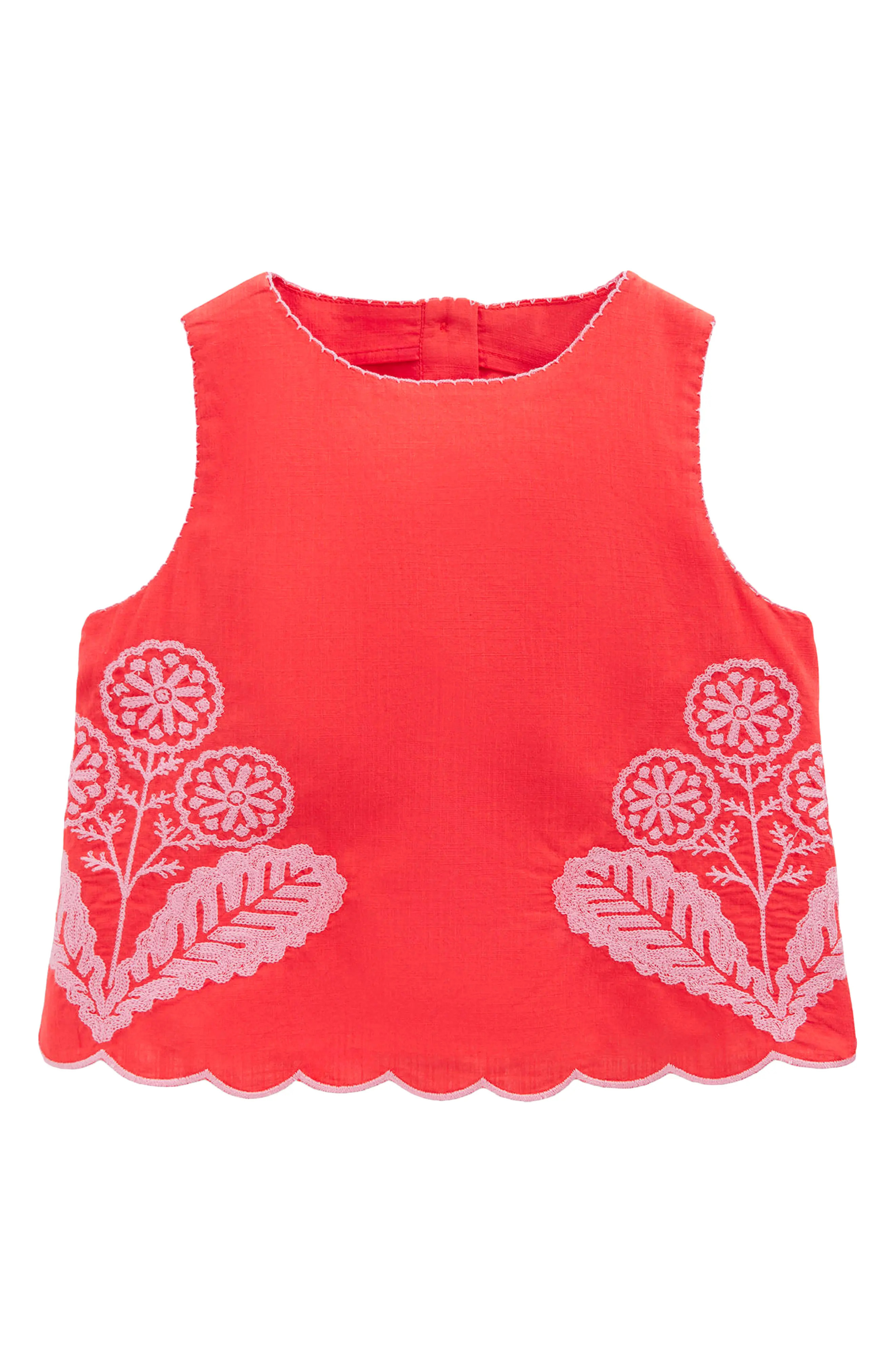Mini Boden Kids' Woven Floral Embroidered Scallop Trim Top | Nordstrom | Nordstrom