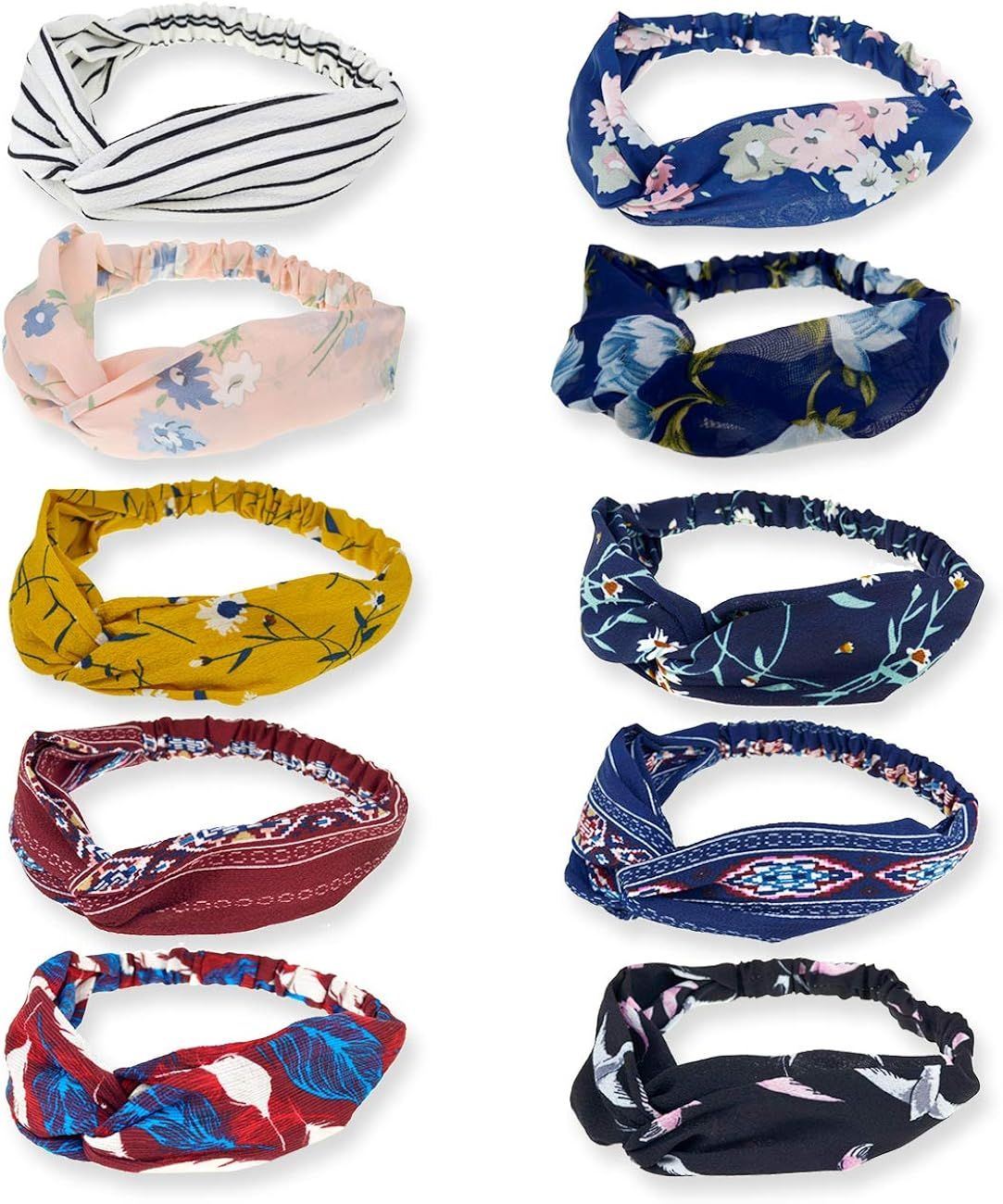 DRESHOW 10 Pack Boho Headbands for Women Vintage Cross Elastic Head Wrap Hair Accessories | Amazon (US)