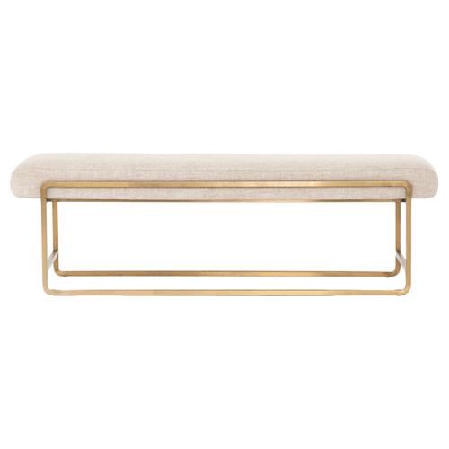 Sey Modern Beige Performance Upholstered Seat Gold Steel Bench | Kathy Kuo Home