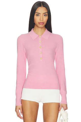 Sterling Jewel Button Collared Sweater in Fondant Pink & Gold Rose | Revolve Clothing (Global)