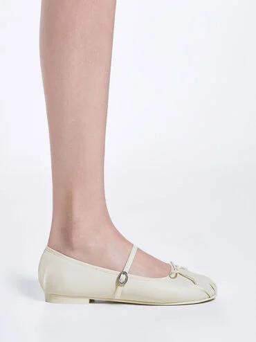 Emiko Bow Mary Jane Flats
    
         - Chalk | Charles & Keith UK