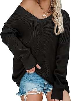 KILIG Women’s V Neck Batwing Long Sleeve Pullover Sweater Ribbed Knit Oversized Tops | Amazon (US)