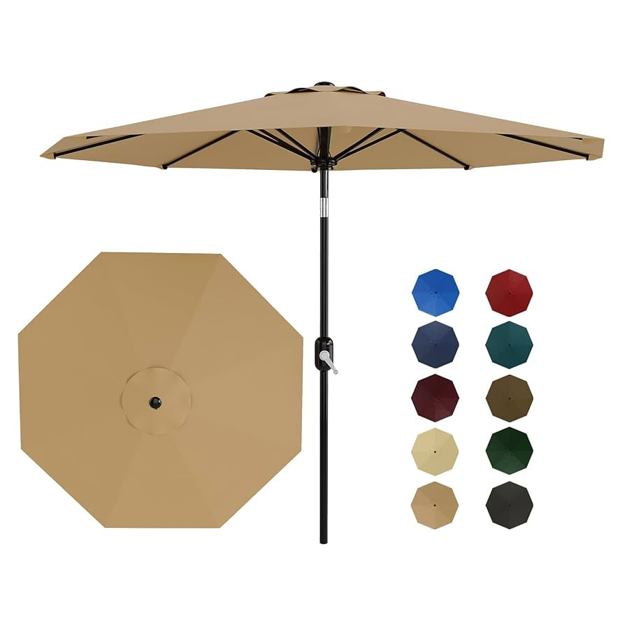 10Ft Patio Umbrella - 8 Sturdy Ribs Outdoor Table Umbrella with Crank Lift & Push Button Tilt - M... | Amazon (US)