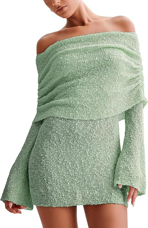 Women's Beach Cover Ups Dress Off Shoulder Bell Sleeve Sexy Summer Vacation Swimwear Bodycon Cove... | Amazon (US)