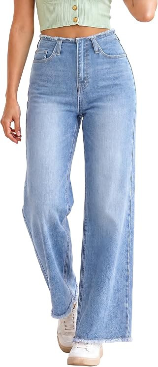 EMMIOL Women Wide Leg Jeans Mid High Waist Stretchy Baggy Denim Pants | Amazon (US)