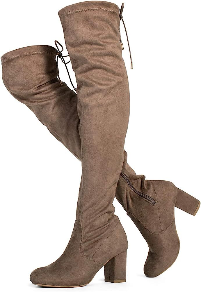 RF ROOM OF FASHION Chateau Women's Over The Knee Block Heel Stretch Boots (Medium & Wide Calf) | Amazon (US)