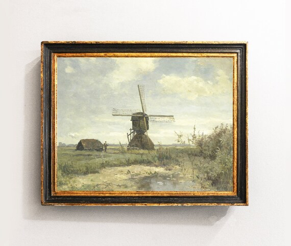 Windmill Painting, Landscape Painting, Dutch Windmill, Farmhouse Print, Vintage Art / P190 | Etsy (US)