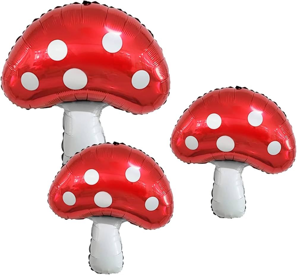 3PCS 31'' Mushroom foil balloons. Mushroom decor- Alice in Wonderland theme party decoration, Mus... | Amazon (US)