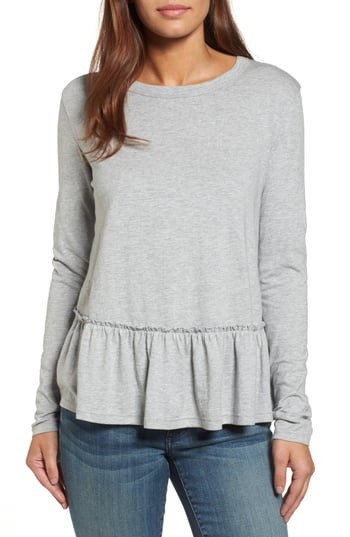 Petite Women's Caslon Peplum Tee, Size Medium P - Grey | Nordstrom