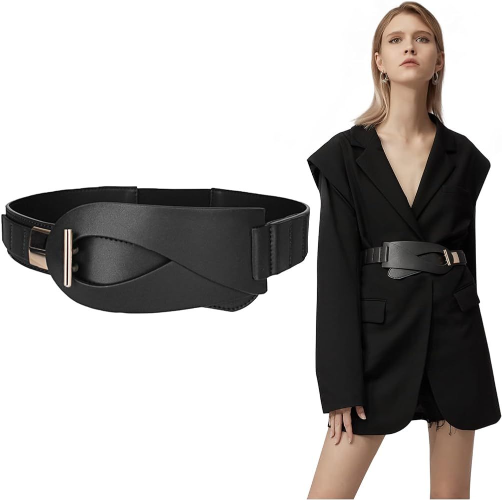 FIORETTO Dress Belts for Women, Wide Black Brown Elastic Belt, Fashion Cinch Belt, Leather Ladies... | Amazon (US)