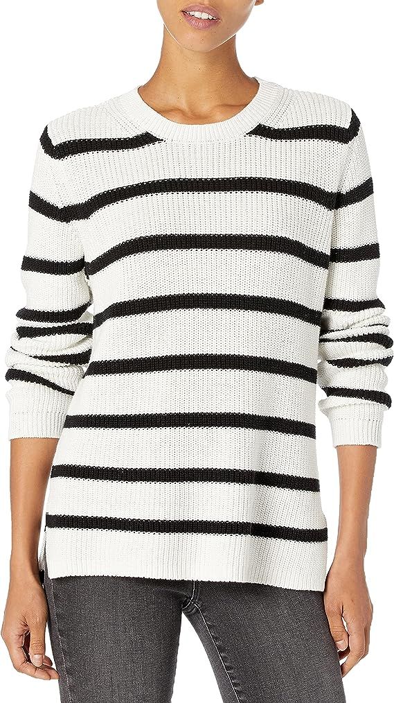 Goodthreads Women's Cotton Half-Cardigan Stitch Crewneck Sweater | Amazon (US)